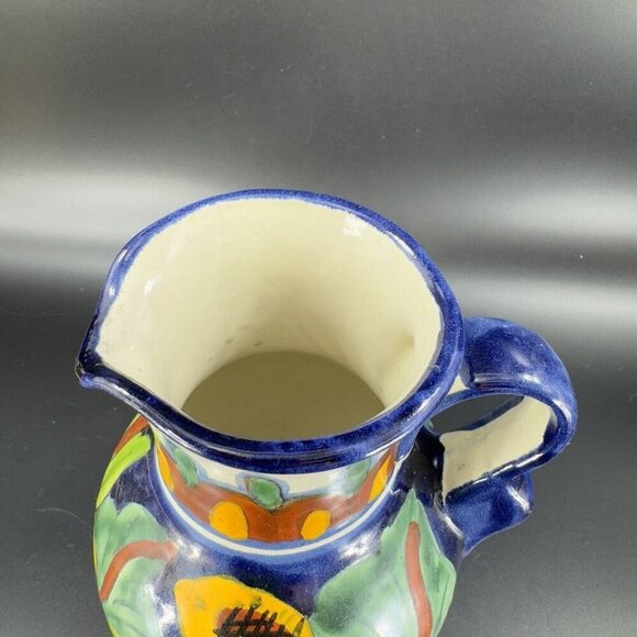 Mexico Art Pottery Talavera Pitcher Carafe Multicolor Frutal Decor Hand Made VTG - Picture 5 of 16
